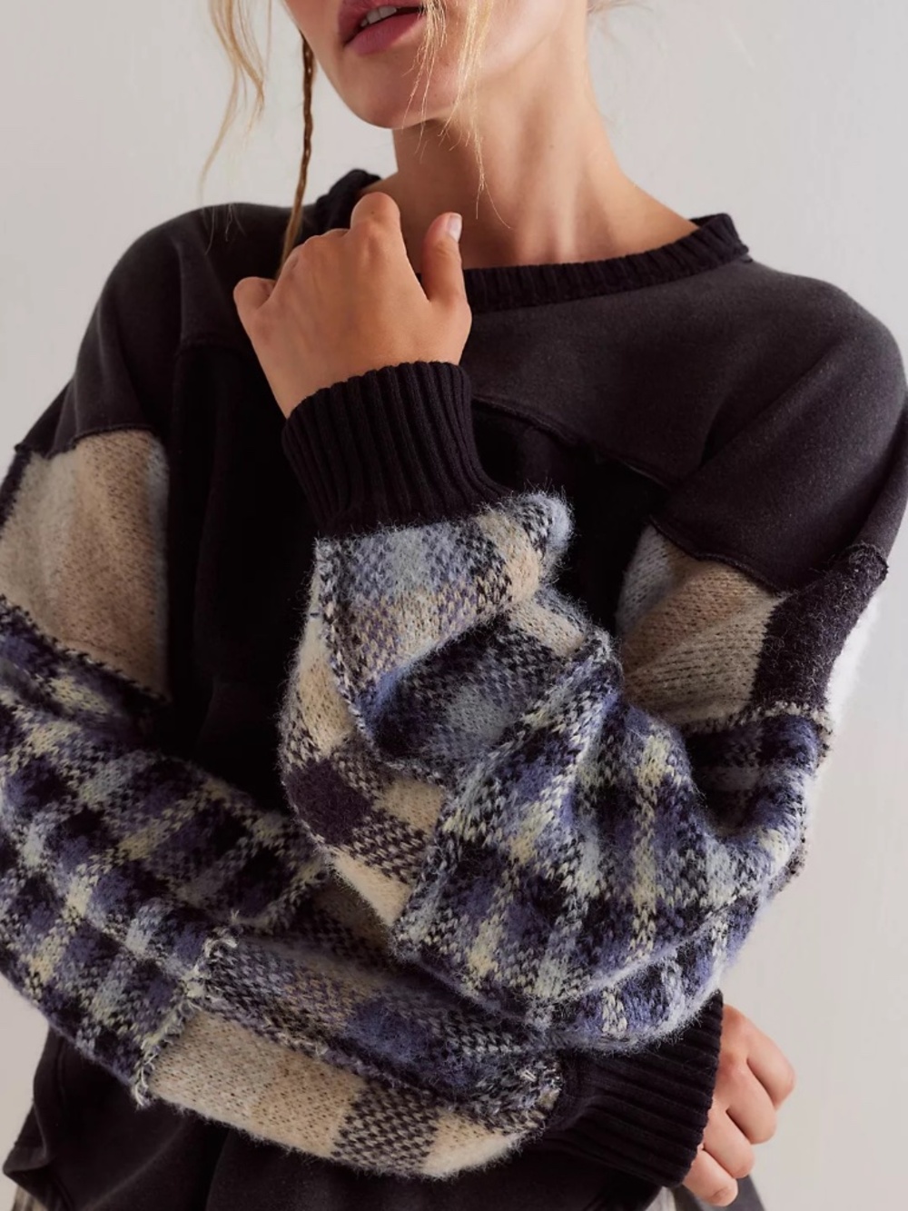 NWOT Free People We The Free Easy On me Pullover Thermal Plaid Sweater